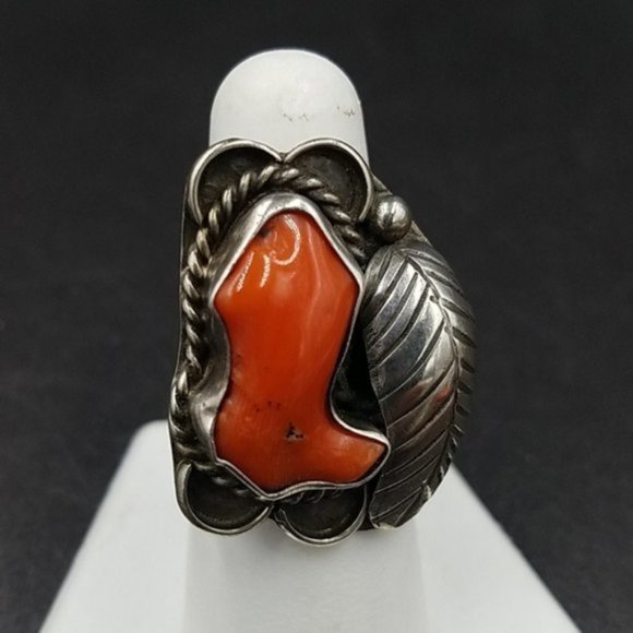 Vintage Navajo Sterling Branch Coral Ring - Picture 1 of 6
